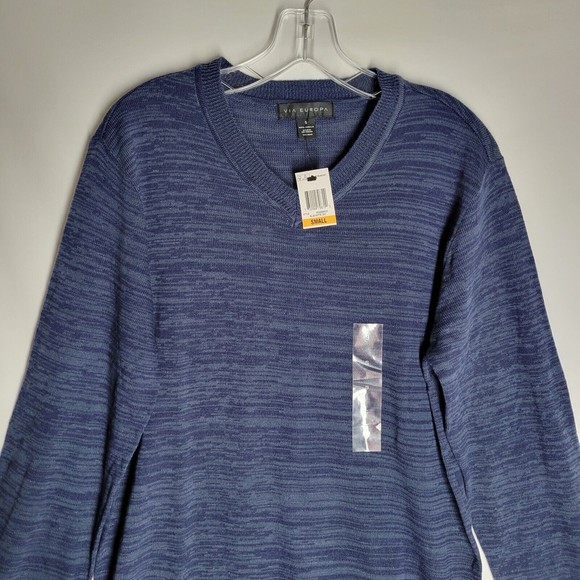 NWT Via Europa Men's Sweater Blue V Neck Long Sleeve Size Small - Picture 2 of 9